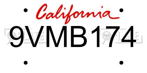 9VMB174 California License Plate