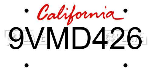 9VMD426 California License Plate