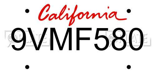 9VMF580 California License Plate