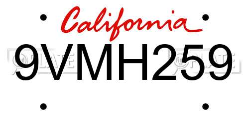9VMH259 California License Plate