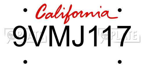 9VMJ117 California License Plate