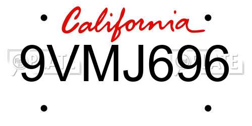 9VMJ696 California License Plate