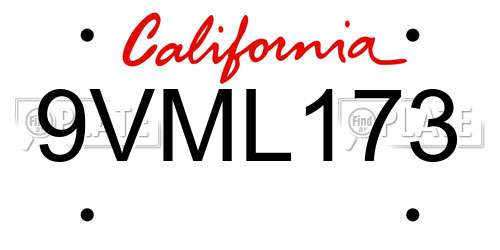 9VML173 California License Plate
