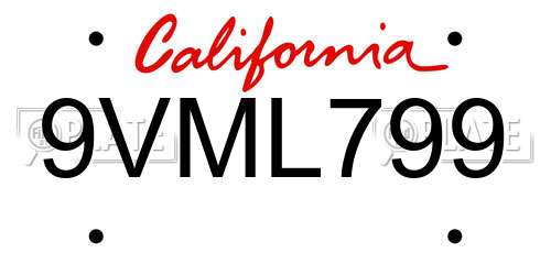 9VML799 California License Plate