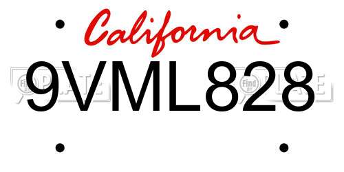 9VML828 California License Plate