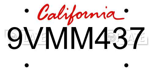 9VMM437 California License Plate