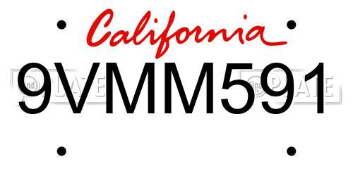 9VMM591 California License Plate