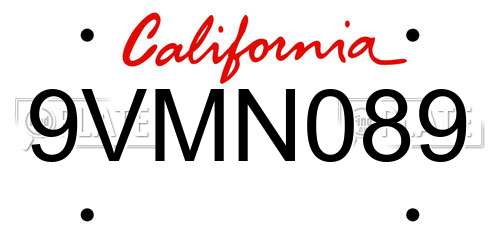 9VMN089 California License Plate