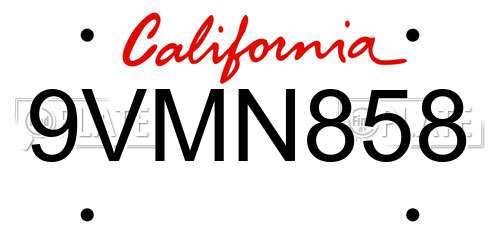 9VMN858 California License Plate