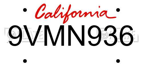 9VMN936 California License Plate