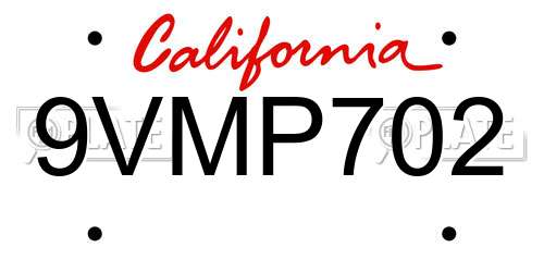 9VMP702 California License Plate