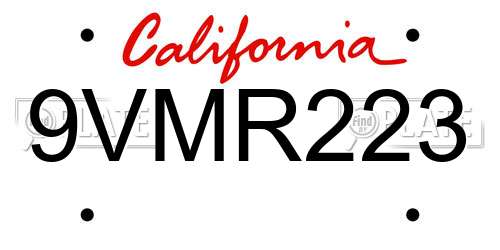 9VMR223 California License Plate