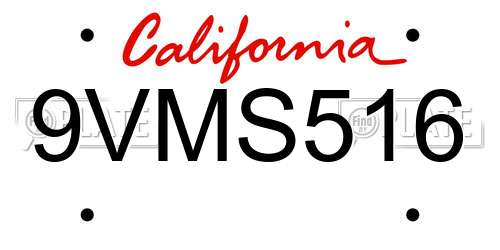 9VMS516 California License Plate