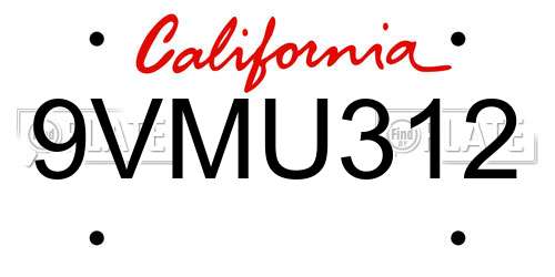 9VMU312 California License Plate