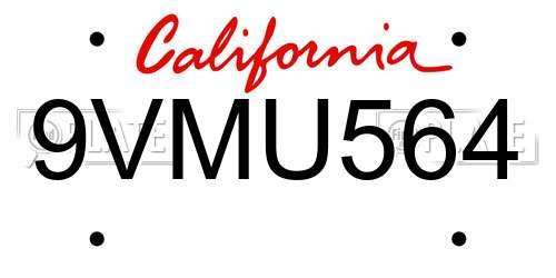 9VMU564 California License Plate