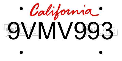 9VMV993 California License Plate