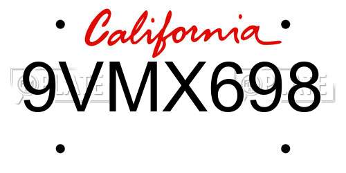 9VMX698 California License Plate