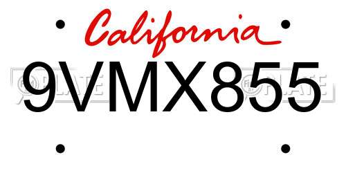 9VMX855 California License Plate