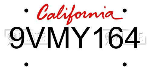 9VMY164 California License Plate