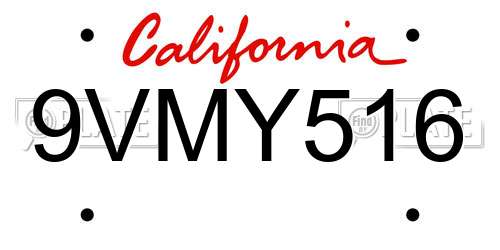 9VMY516 California License Plate