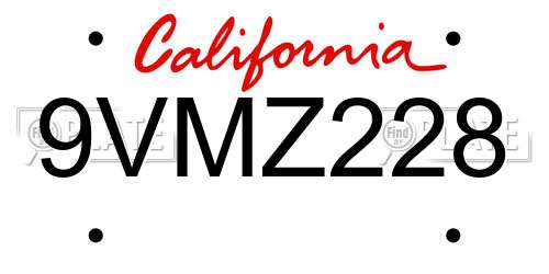 9VMZ228 California License Plate