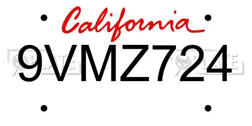 9VMZ724 California License Plate
