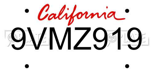 9VMZ919 California License Plate