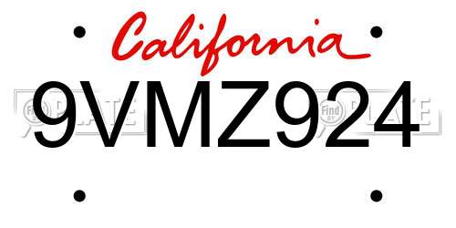 9VMZ924 California License Plate