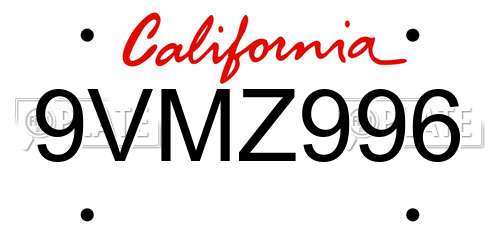 9VMZ996 California License Plate