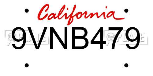 9VNB479 California License Plate