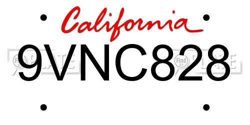9VNC828 California License Plate