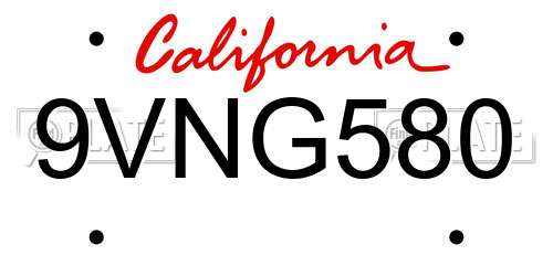 9VNG580 California License Plate