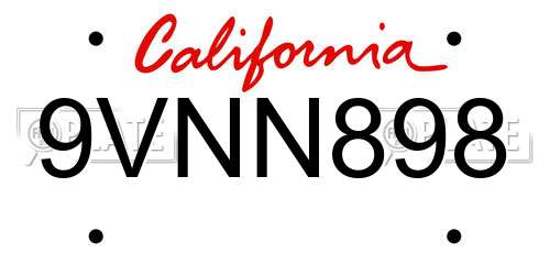 9VNN898 California License Plate