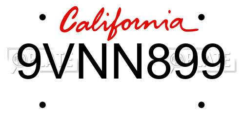 9VNN899 California License Plate