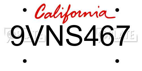 9VNS467 California License Plate