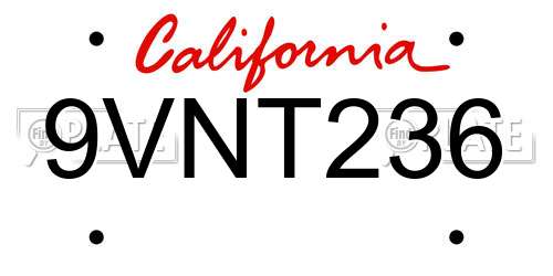 9VNT236 California License Plate