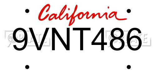 9VNT486 California License Plate