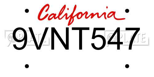 9VNT547 California License Plate