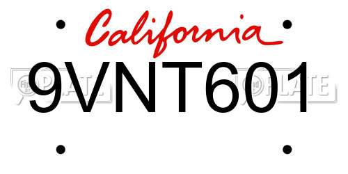 9VNT601 California License Plate