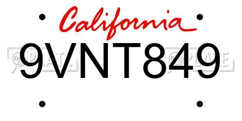 9VNT849 California License Plate