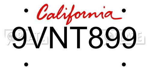 9VNT899 California License Plate