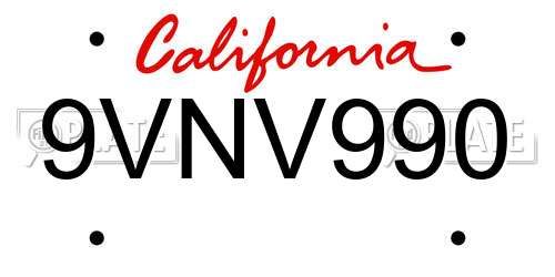 9VNV990 California License Plate