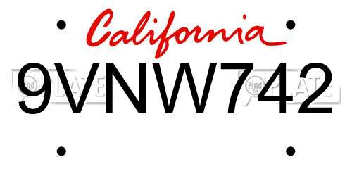 9VNW742 California License Plate