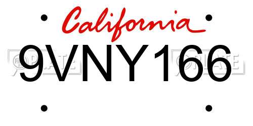 9VNY166 California License Plate