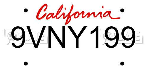 9VNY199 California License Plate