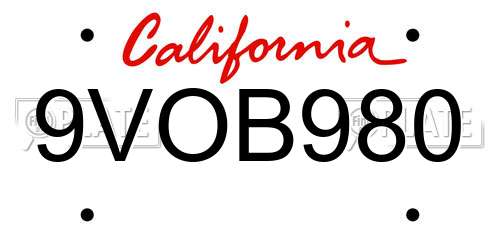 9VOB980 California License Plate