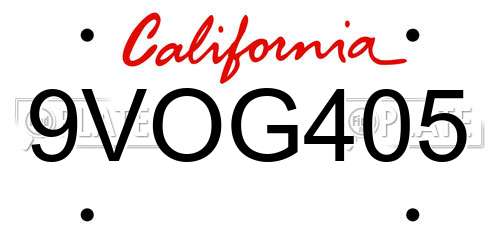 9VOG405 California License Plate