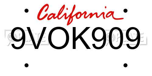 9VOK909 California License Plate