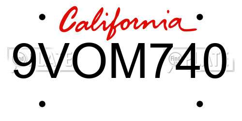 9VOM740 California License Plate