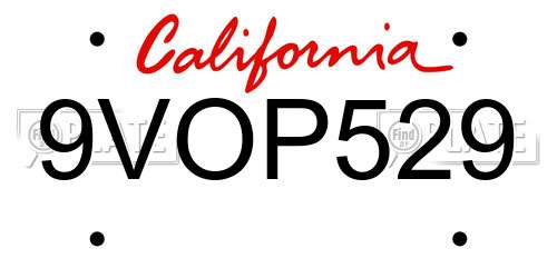 9VOP529 California License Plate